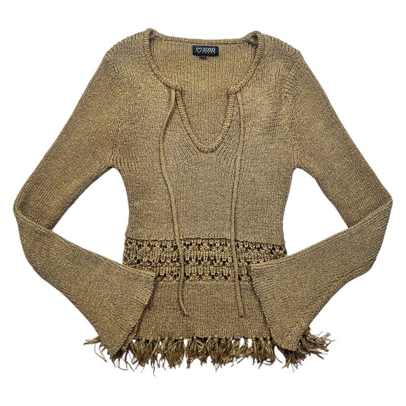 Vintage XOXO Knit Crochet Fringe Sweater - Picture 1 of 6